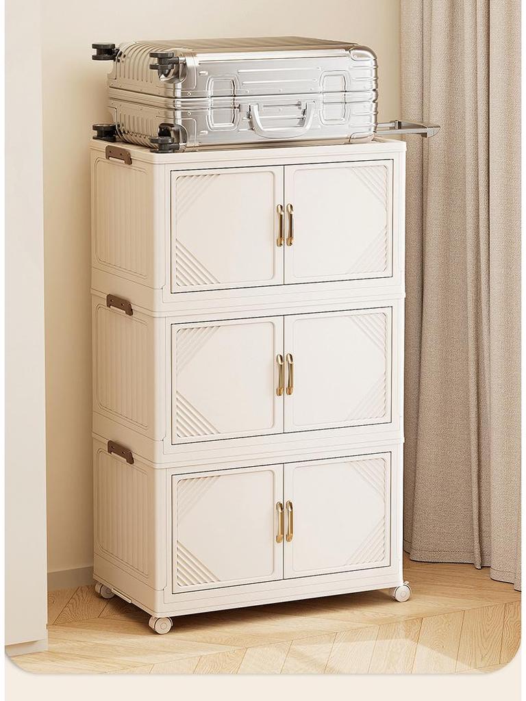 Multi-Layer Double-Door Plastic Storage Cabinet: Shoe, Toy, & Snack Organizer for Living Room