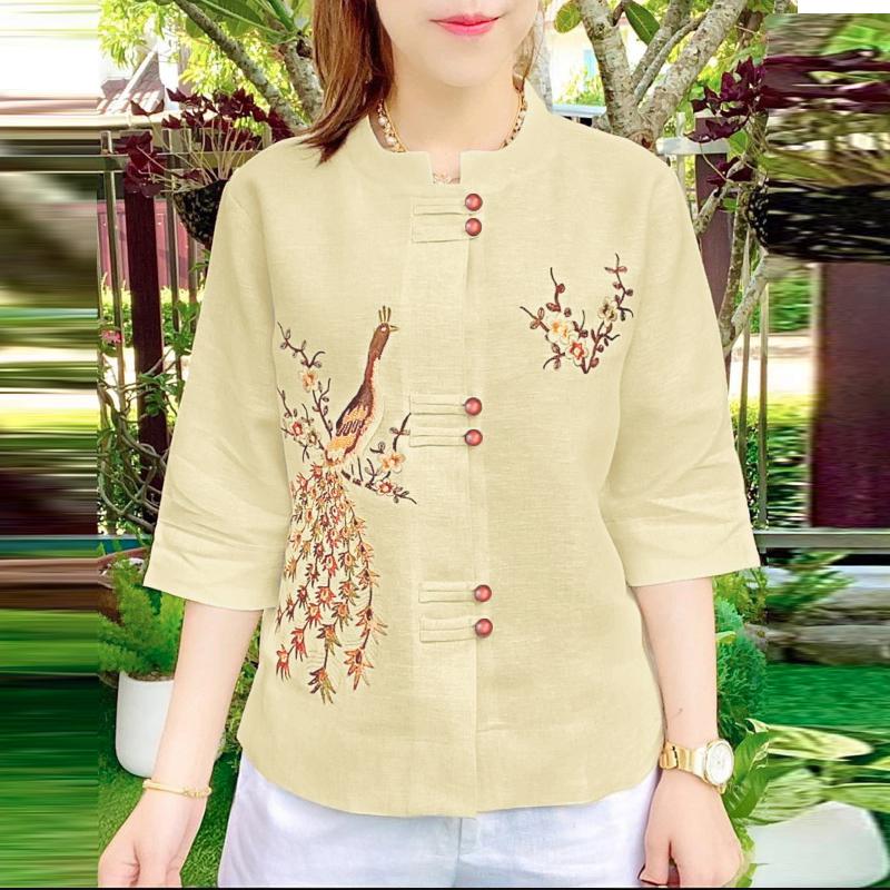 

ZANZEA Women Casual Stand Collar Summer 3/4 Sleeve Print Blouse M
