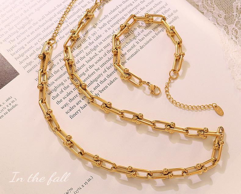 Qiong Yao Hip Hop U-Buckle Necklace & Bracelet Set