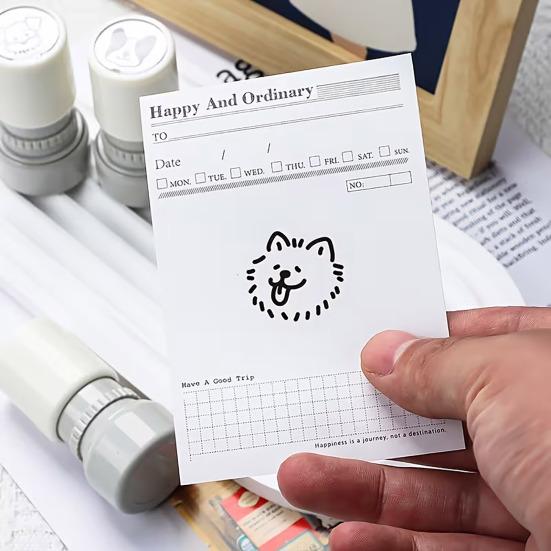 Cartoon Dog Self Inking Stamp Portable DIY Cards Envelopes Scrapbooking Pre-Inked Decorative Puppy Stamper Birthday