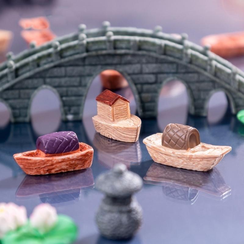 62KD Pack of 8 Miniature Jiangnan Boats Model Ornaments Resins Figurines for Cultural Home Aesthetic Table Shelf Decoration