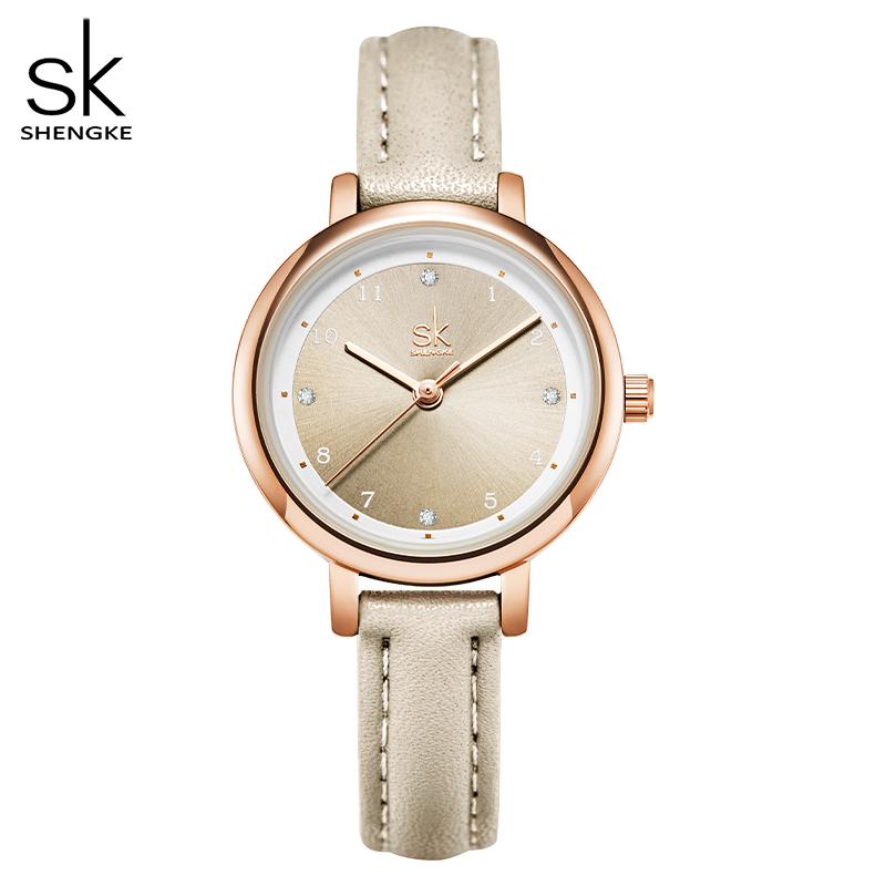 Shengke Women Watches Slim Leather Strap Mini Dial Japanese Quartz Movement Elegant Relogio Feminino Gift Watch Reloj Mujer Girl