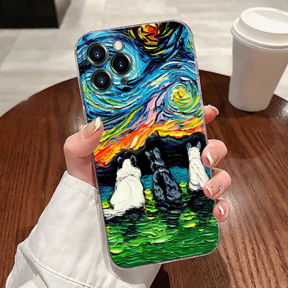 Cat Van Gogh Starry Night Oil Painting Case For Apple iPhone 17 16 15 14 13 12 11 Pro Max Plus 16E 17Air 17Pro Phone Cover Funda