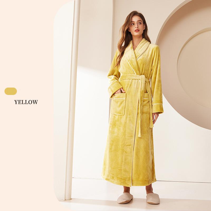 Lounge-Roben, Waschlappen, Bademantel, schlicht, groß, Korallenvlies, Bademantel für Paare, bequem und elegant, Herbst und Winter, langer Abschnitt, dick