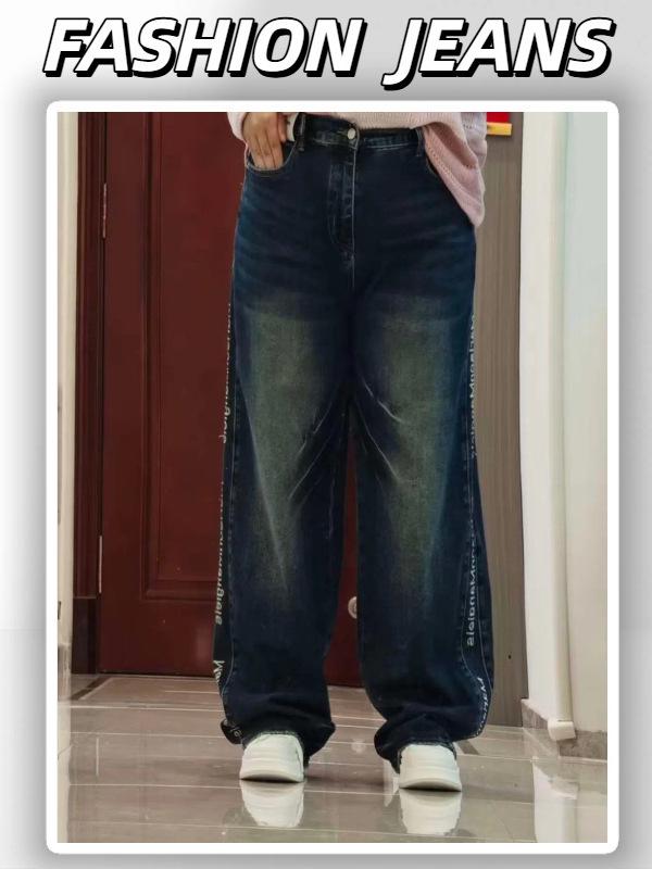 

25 New Autumn/Winter Embroidered Plus Size Women s Wide Leg Casual Jeans 34 джинсовый синий