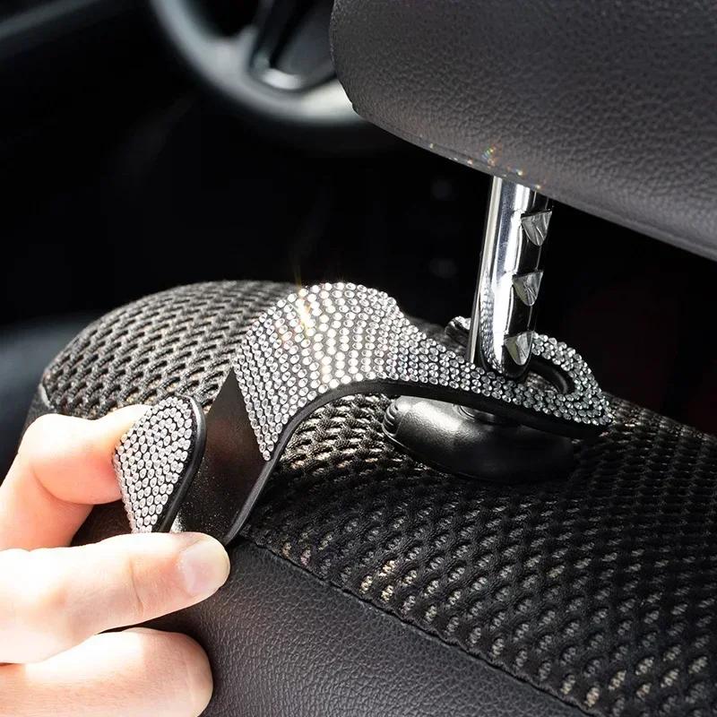 1Pcs Universal Bling Diamond Car Seat Back Hook Hanger Vehicle Auto Headrest Storage Holder Rhinestone Decor Car Accessories