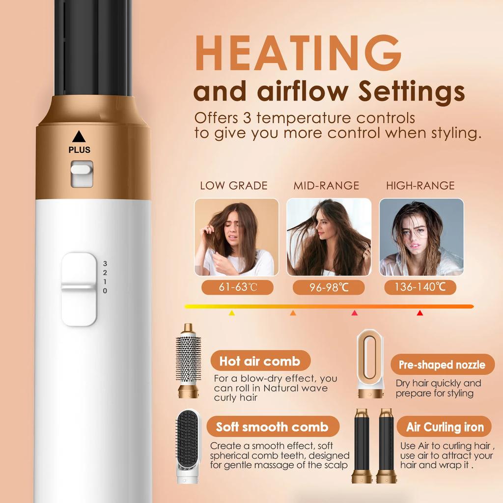 5 In 1 Hot-air Brushes Hairdryer Hair Curler and Straightener  Automatic Hair Suction Multifunctional Styling Tools Hair Dryer