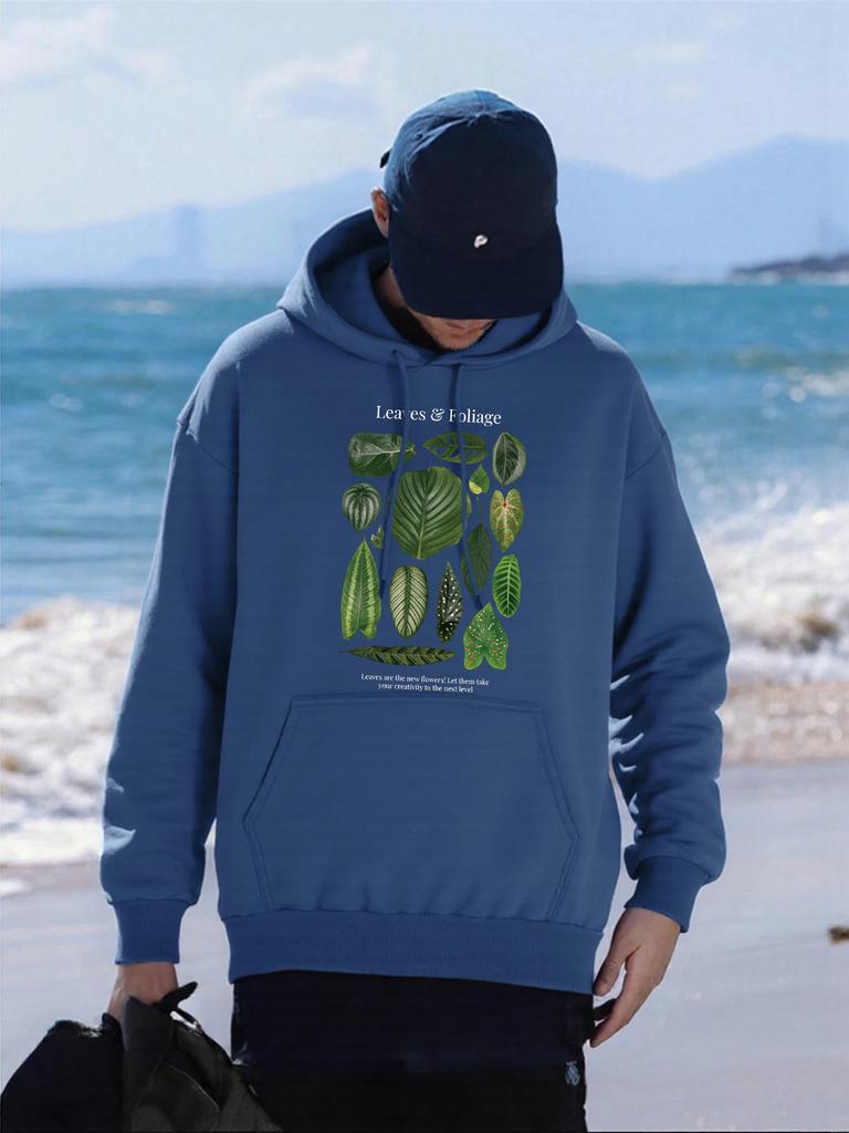 Leaves Foliage Design Printing Men Hoodies Hip Hop Pocket Hoody Casual Loose Unisex Streetwear Fleece Multicolor Male Pullover