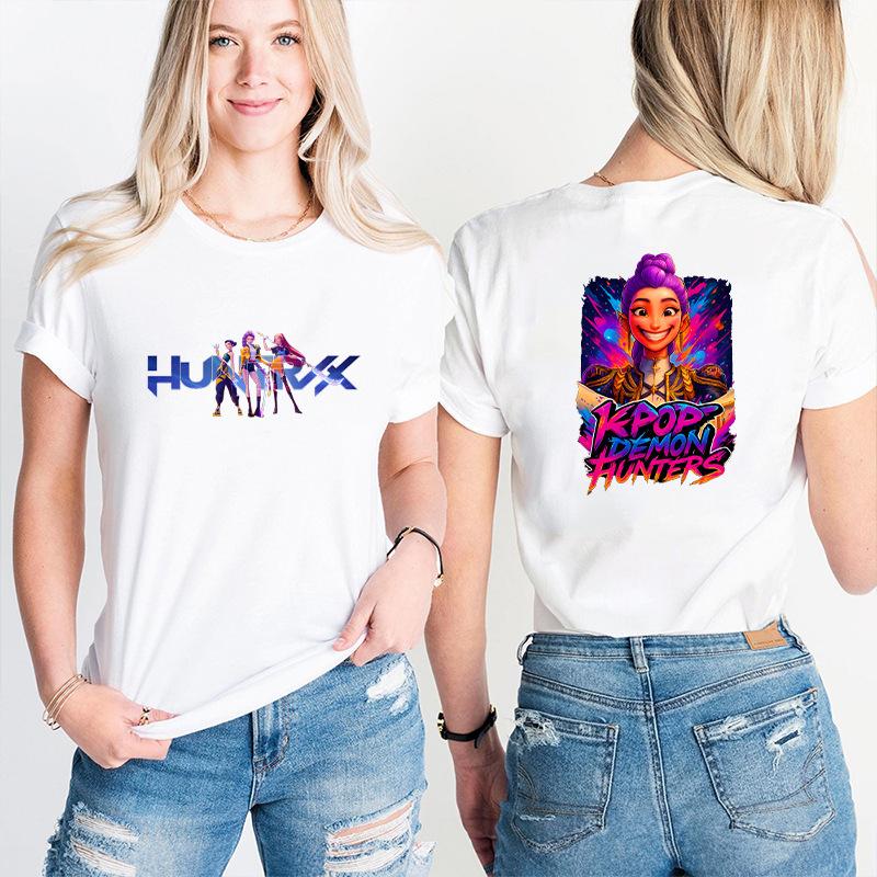 Fashion Korean Short Sleeved T-shirt for Women Clothes Short Sleeved Tees Kpop Demon Hunter HuntrX Oversized Top Y2K Clothing