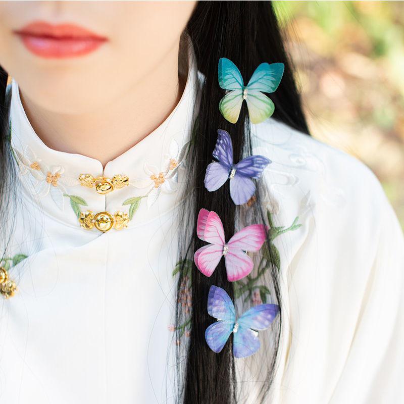 Wish New Multicolor Double-Layer Sheer Butterfly Hair Clip - Cute Children's Accessory with Vintage European Style