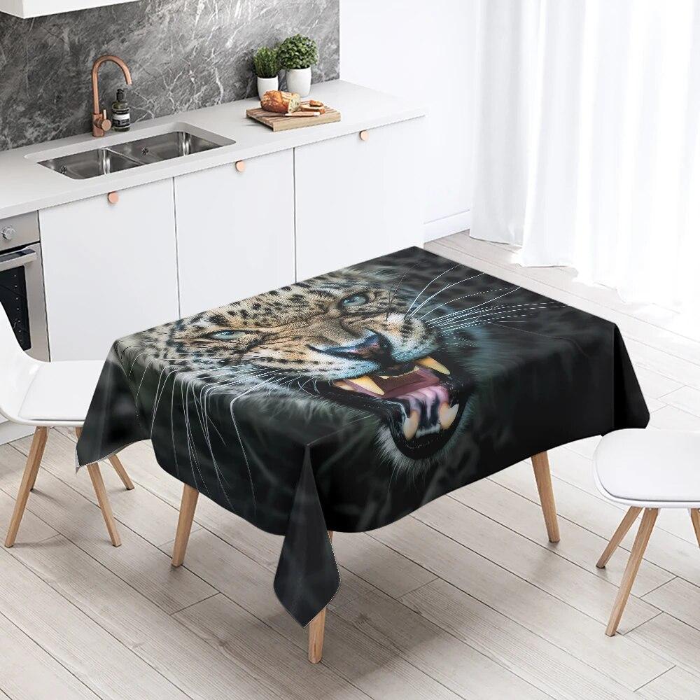 Tiger Lion Jungle Animal Tablecloth Outdoor Camping  Party Restaurant Table Decoration Waterproof Kitchen Home Decor