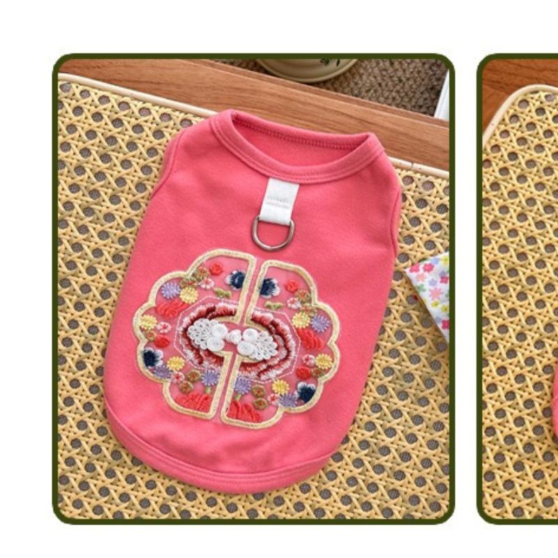 Pet Guofeng Traction Vest Spring and Summer Cat and Dog Embroidered New Chinese Style