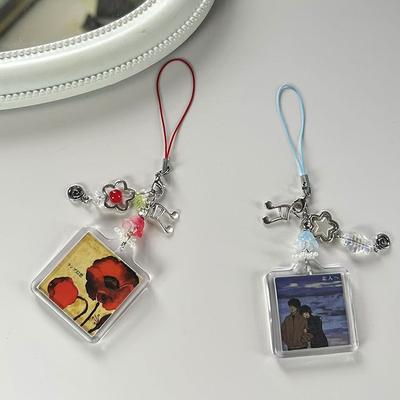 1Pc Bag Pendant Handmade Beaded Live Love Lamp Phone Charm Couples Stylish Y2K Anime Photo Frame Phone Chain