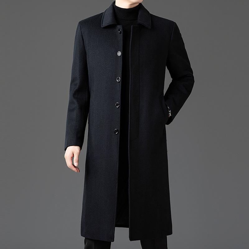Men's Autumn and Winter New Fashionable Simple Medium and Long Woolen Coat
