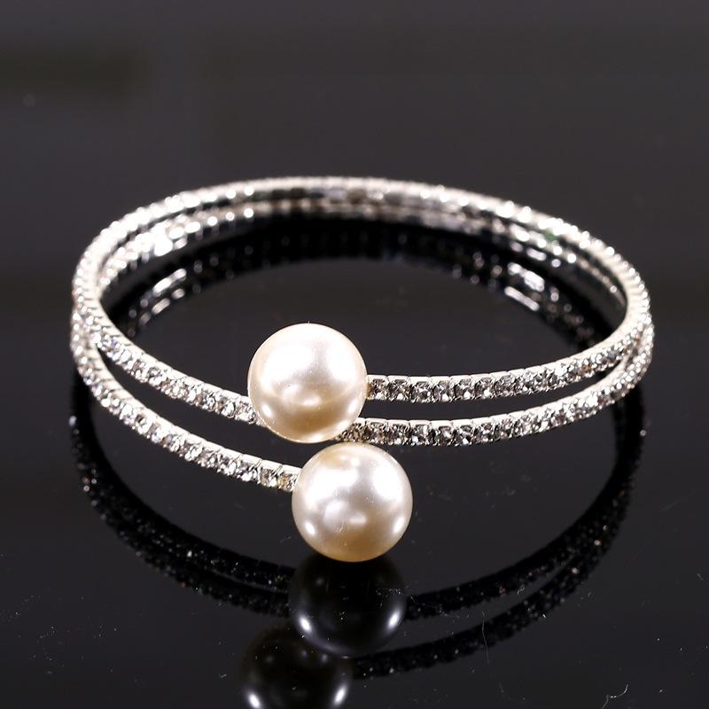 Jewelry Fashion Multi-layer Pearl Diamond Winding Spiral Bracelet Bridal Pearl Bracelet