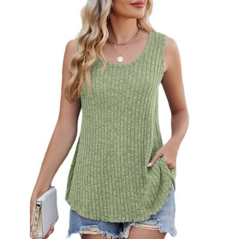 Spring New Round Neck Casual Sleeveless Solid-color Knitted Vest
