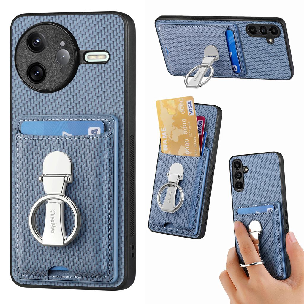 Für Xiaomi Poco F7 Ultra 5G/Xiaomi Redmi K80 Pro 5G Leder Handy-Rückseite mit Ständer und Kartenfächern Carbonfaser-Textur