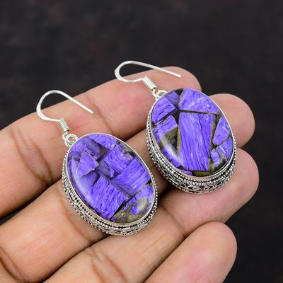 Kupfer Charoit Ohrring Edelstein Schmuck 925 Sterling Silber Ohrringe Handgefertigter Ohrring Dezenter Vintage Schmuck Geschenk für Frau Antiker Ohrring