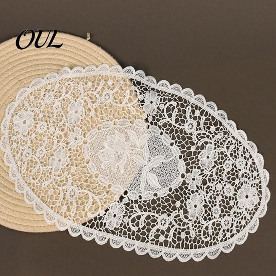 Washable Fabric Doilies for Vases White Lace Doily, Elegant Retro Placemat, Embroidered Table Breathable Polyester Mats Mat, Rectangular Round