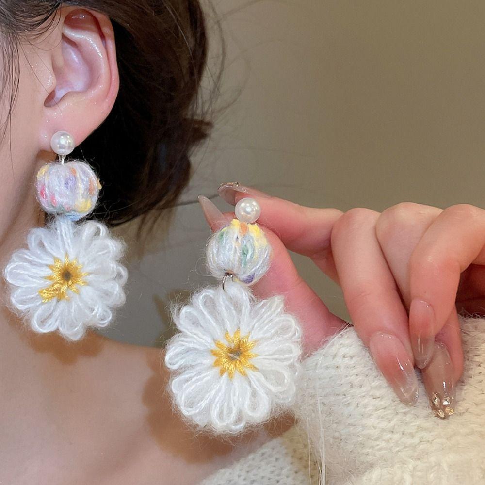 Temperament Flower Crochet Earrings Sweet Bohemia Dangle Earrings Daisy Flower Earrings  Daily