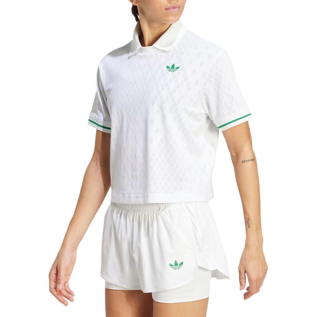 adidas Originals Polo a Maniche Corte a Righe Vestibilità Ampia Top da Donna Bianco JM4734