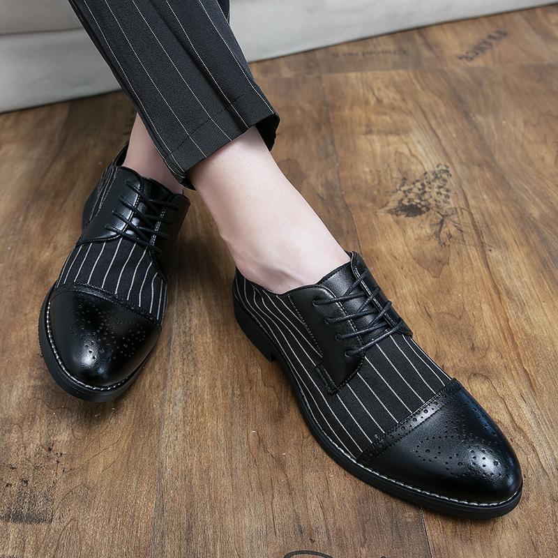Fashion Fashionable striped design men's leather shoes Trendy and versatile styles Wedding party outdoor casual business men's shoes