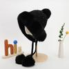 Winter New Women's Cotton Cashmere Pullover Hat Three Hair Ball Pearl Velvet Thickened Cold-proof and Warm Knitted Hat