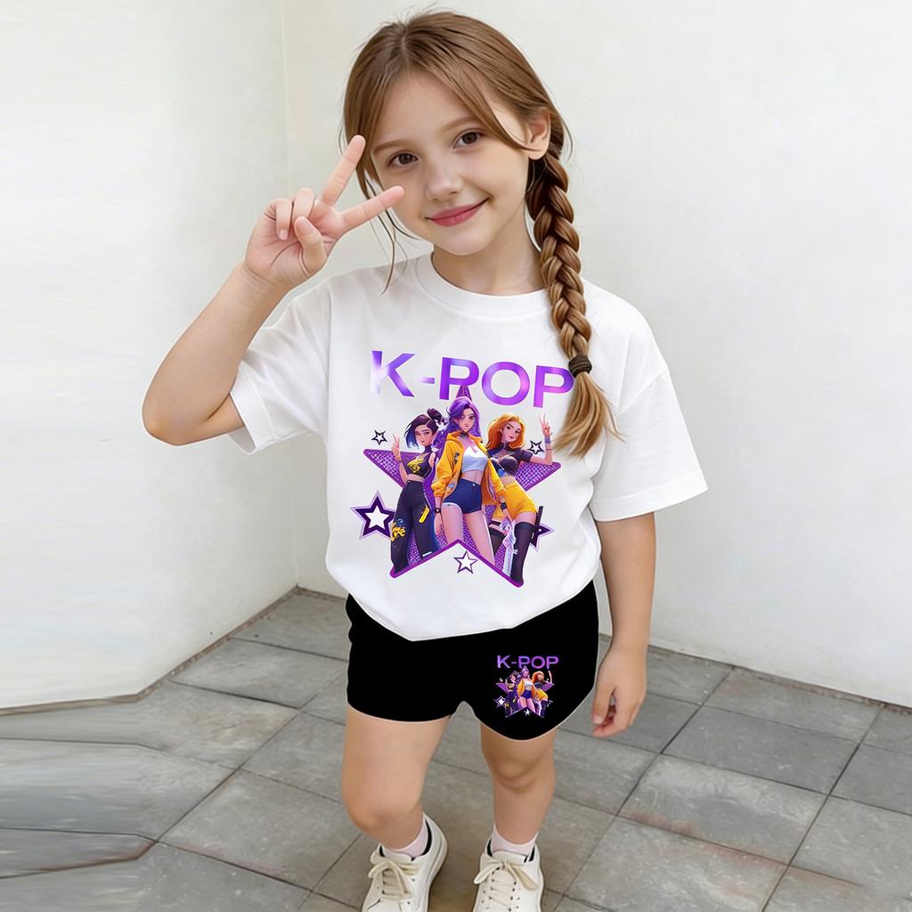Children's Casual Short-sleeved Printed Short-sleeved Top And Shorts Two-piece Set