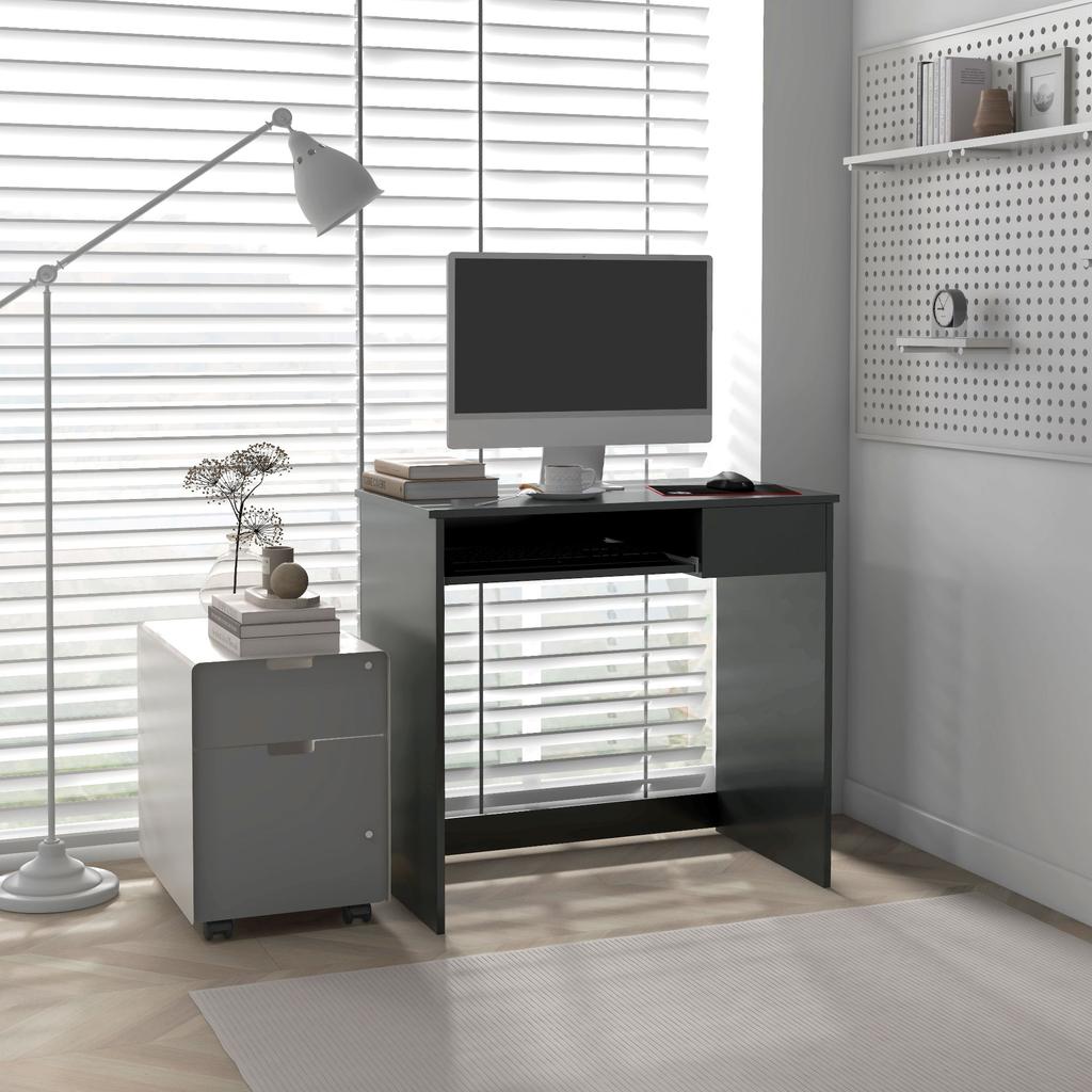 Compact Computer Desk with Keyboard Tray and Drawer, Study Desk, Writing Desk for Home Office, Grey