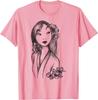 Hot Fashion Casual Disney Mulan Sketched Floral Hair Portrait Graphic T-Shirt T-Shirt S-4XL Four Seasons