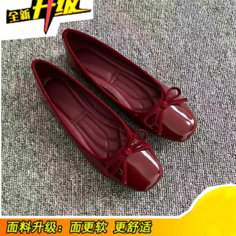 2025 Doudou grandma ballet bow new square head flat bottom red single shoes fragrant light mouth versatile women's shoes
