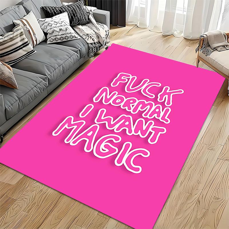 Bold Pink Carpet With Quote suitable as a non-slip mat for the living room or bedroom sofa