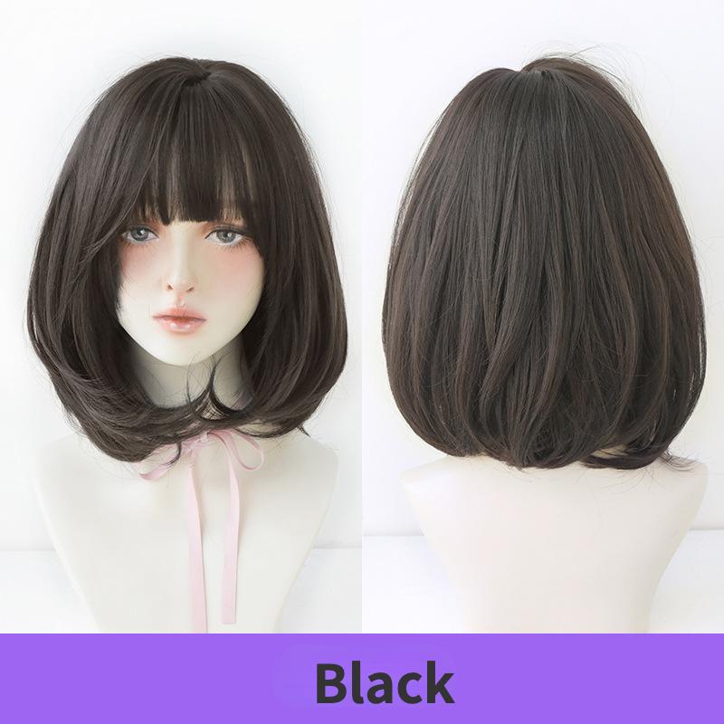 Brown Blond Pink Black Straight Shoulder Length Synthetic Wigs with Bangs for Women Daily Party Cosplay Wig Heat Resistant Fiber