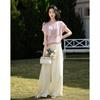 Demana French Lace V-Neck Slub Knit Top
