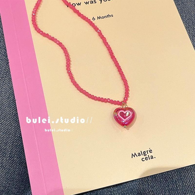 

Dongdaemun Twin Contrast Color off-the-Shoulder Strap Handmade Beaded Pink Berry Beaded Necklace