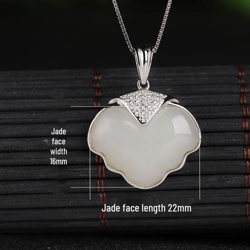 

925 Sterling Silver Hetian Jade Butterfly Pendant Necklace - Ancient Style White Jade 925 Silver