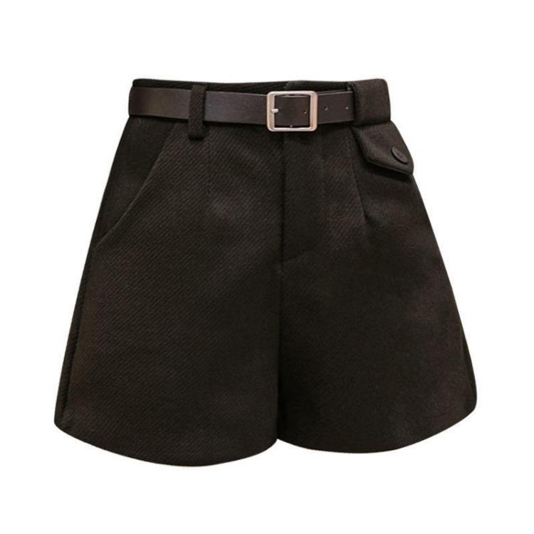 Women's High Waist Tweed Wide Leg Pants Casual Thick Slim Shorts