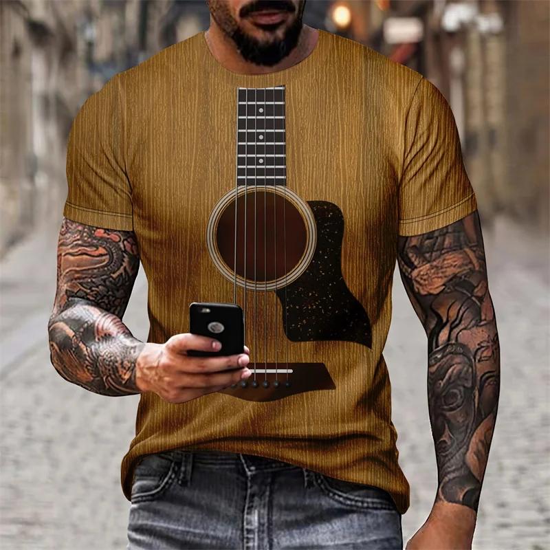 

3D Print Instrument Music T-Shirt For Men Colorful Art Party Pattern T Shirts Summer Casual Short Sleeves O-Neck Tops Loose Tees 6XL