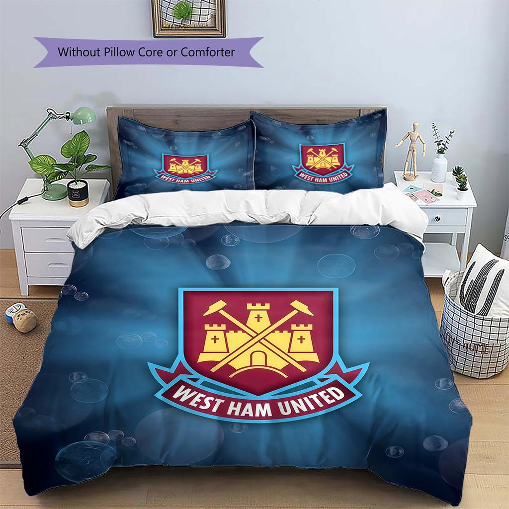 West Ham United FC Pattern Bedding Quilt Set Home Decoration Gift (1 * duvet cover + 2 * pillowcase without core)