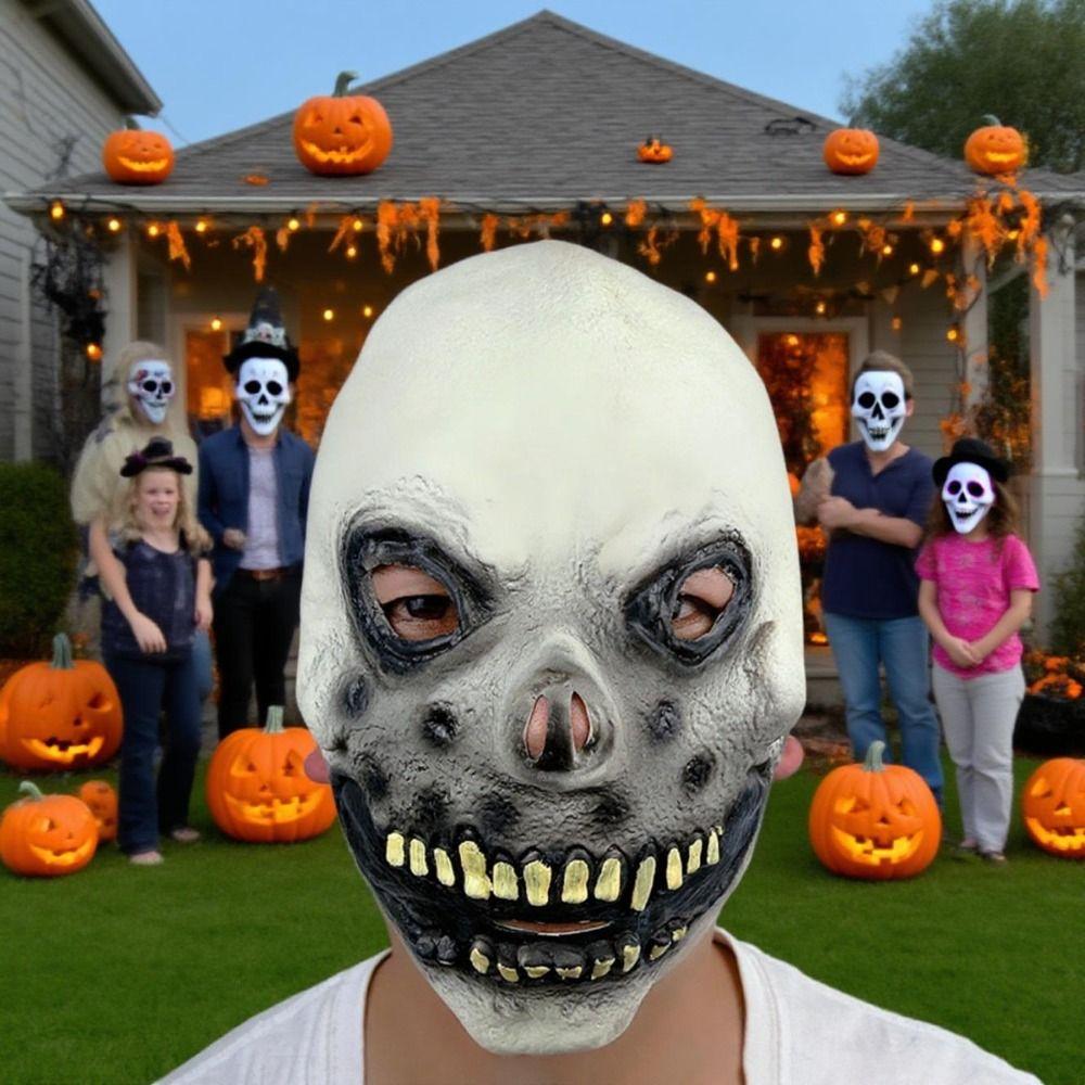 Latex Scary Skull Headgear Realistic Terrifying Cosplay Mask Halloween Skull Mask  Halloween Party