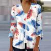 Women's Loose Casual Independence Day Printed Seven Sleeve Button Down Shirt Cardigan Top