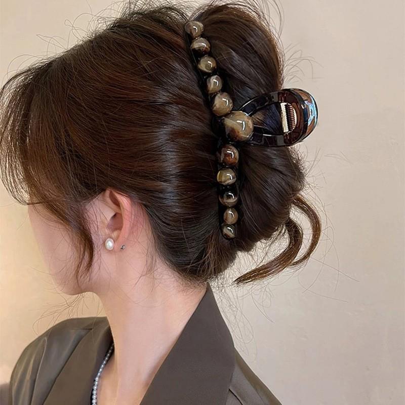 2025 Elegant Amber Bead Claw Clip for Women - Large Hairpin High-End Shark Headwear