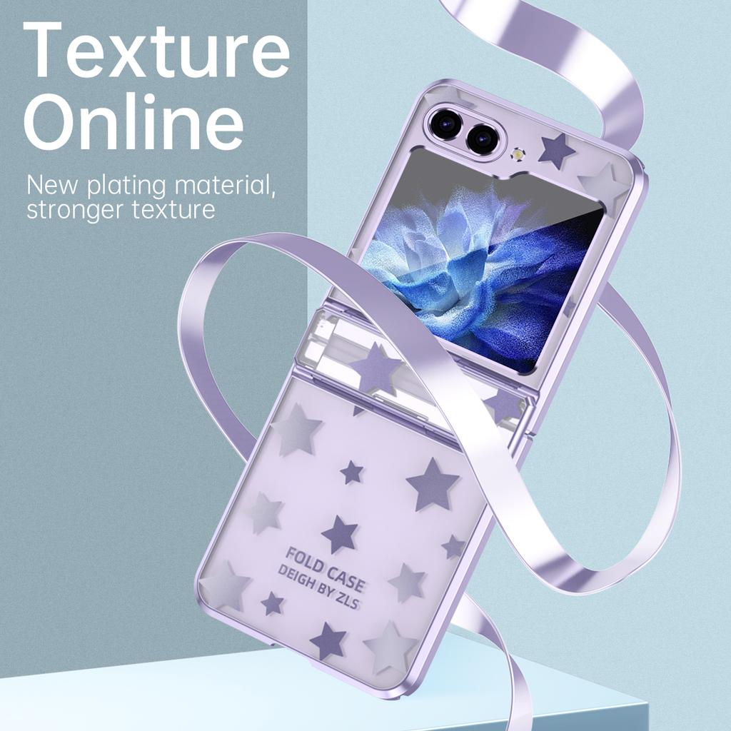 For Samsung Galaxy Z Flip 5 4 3 Case Electroplating Transparent Starry Sky Flat Hinge Full Wrap Drop Cover For Flip5 Flip4 Flip3