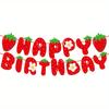 5pcs Strawberry Happy Birthday Banner Strawberry Themed Birthday Party Decoration Berry Sweet Party Decoration