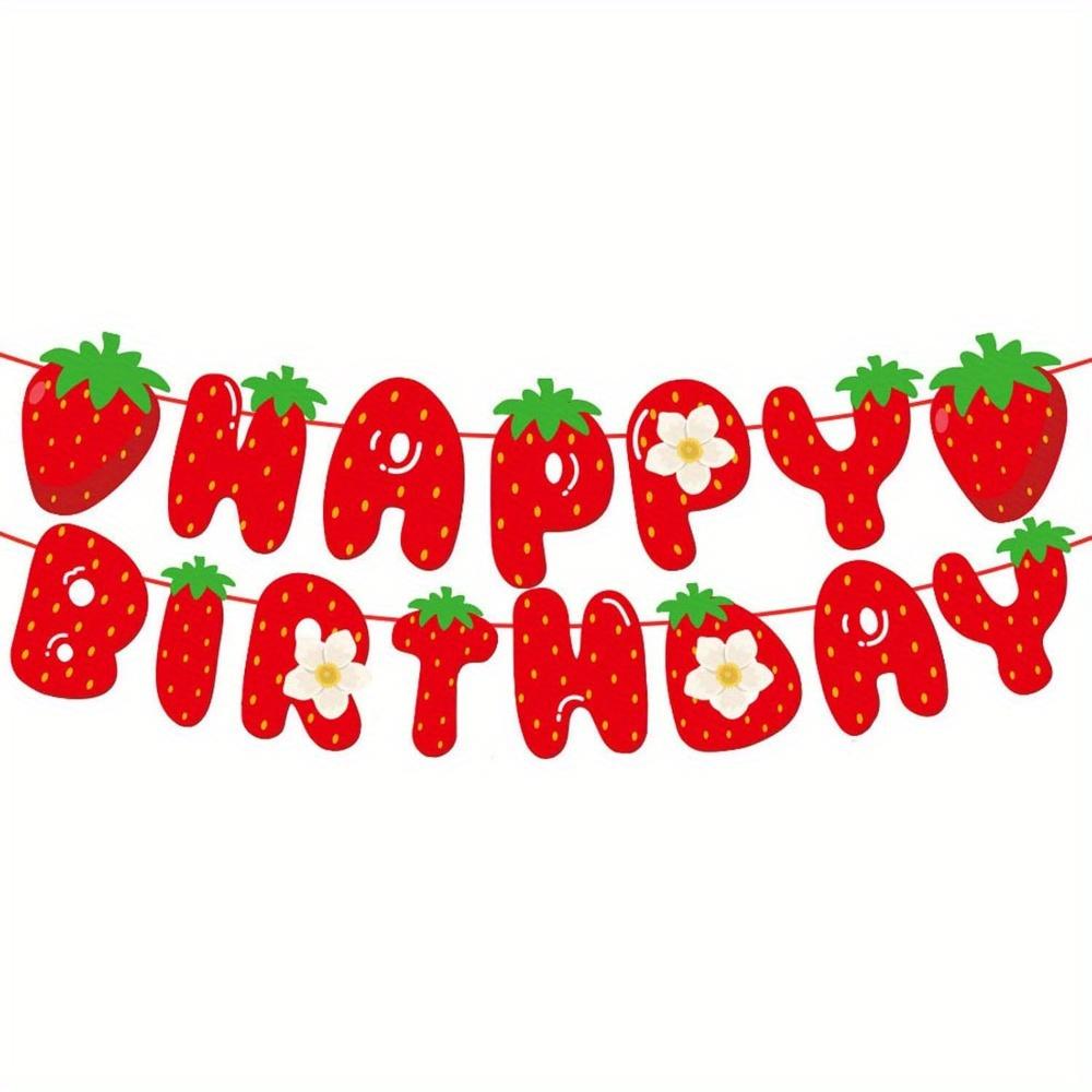 5pcs Strawberry Happy Birthday Banner Strawberry Themed Birthday Party Decoration Berry Sweet Party Decoration