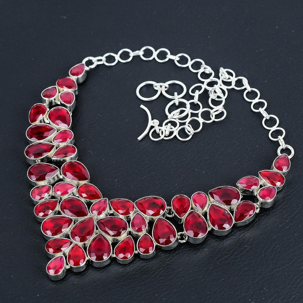 Red Ruby Gemstone Handmade 925 Sterling Silver Necklace, Red Ruby Silver Necklace For Wife, Unisex Necklace Anniversary Gift