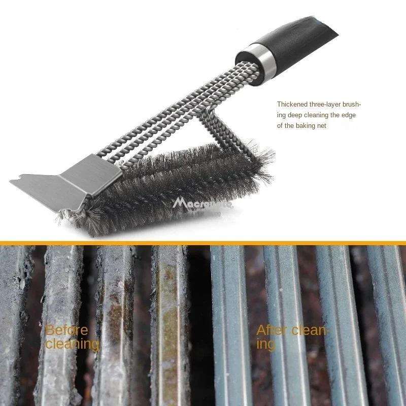 Accessori da Cucina Spazzola e Raschietto per Griglia BBQ Kit Barbecue Spazzola per Pulizia Strumenti in Acciaio Inossidabile Setole Metalliche Triangolo