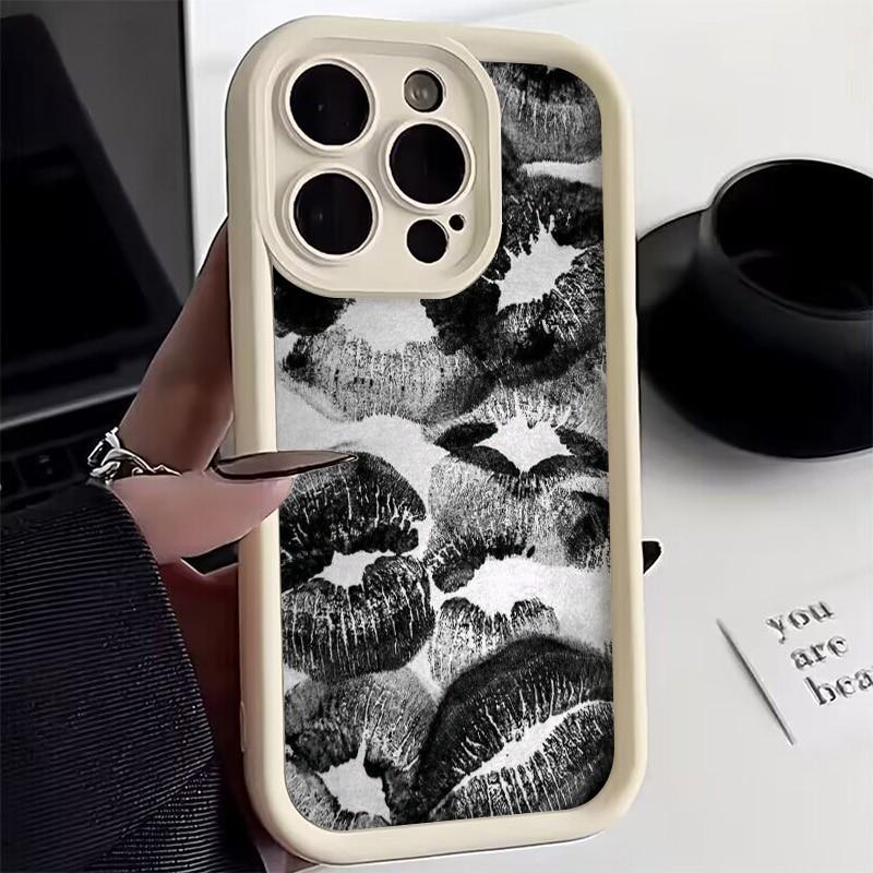 Black Lip Printed Pattern Phone Case For Xiaomi Redmi Note 14 Pro Plus 5G 14 13 12 11 10 Redmi 14C 13C 12C Silicone Bumper Cover