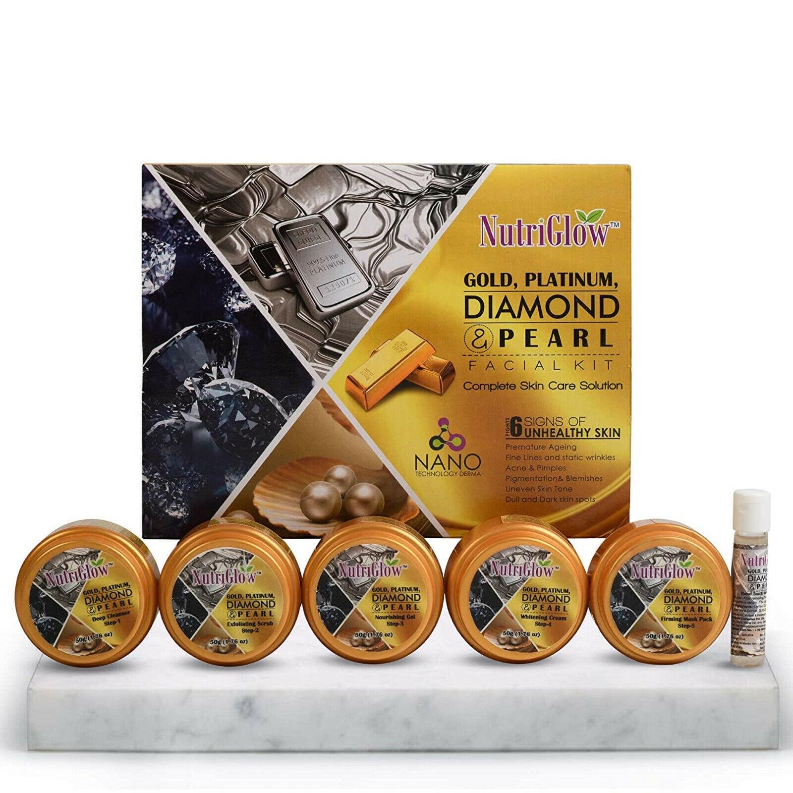 

NutriGlow Gold Platinum Diamond & Pearl Facial Kit For Acne & Blemishes 250gm AN2822