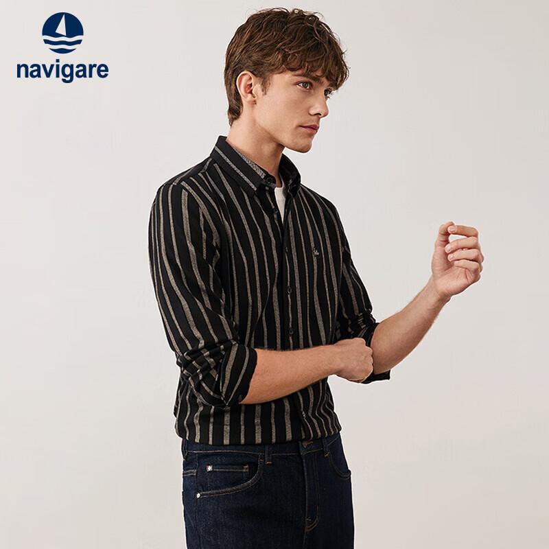 Navigare Men's High-Elastic Soft Striped Long-Sleeve Shirt